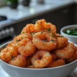 Sliced blooming onion soaking in a bowl of buttermilk before air frying