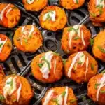Air Fryer Buffalo Chicken Meatballs served with sauce