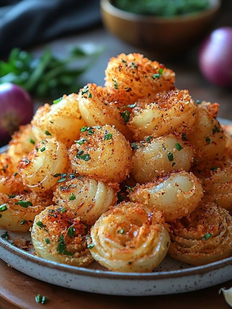 Recipe card for baby blooming onion air fryer