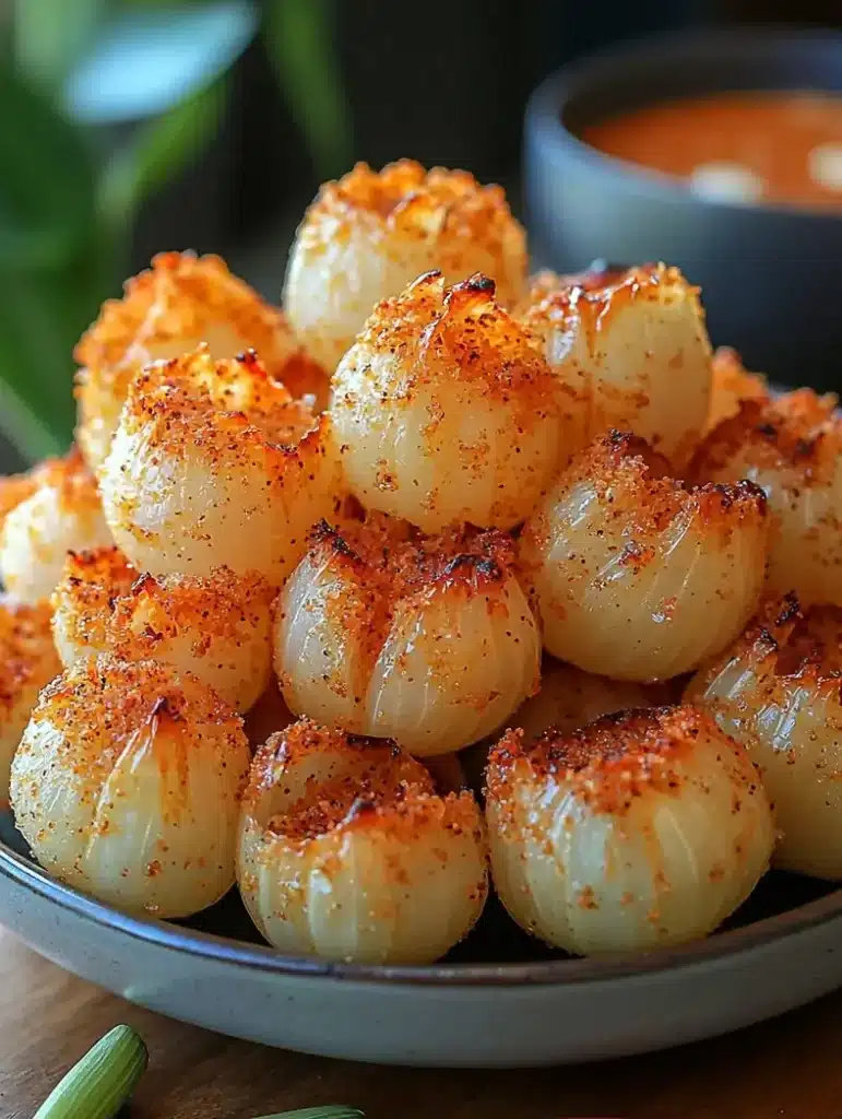 Air-fried baby blooming onions served with dips