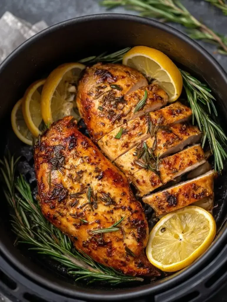 Frozen chicken breast air fryer recipe sliced and juicy