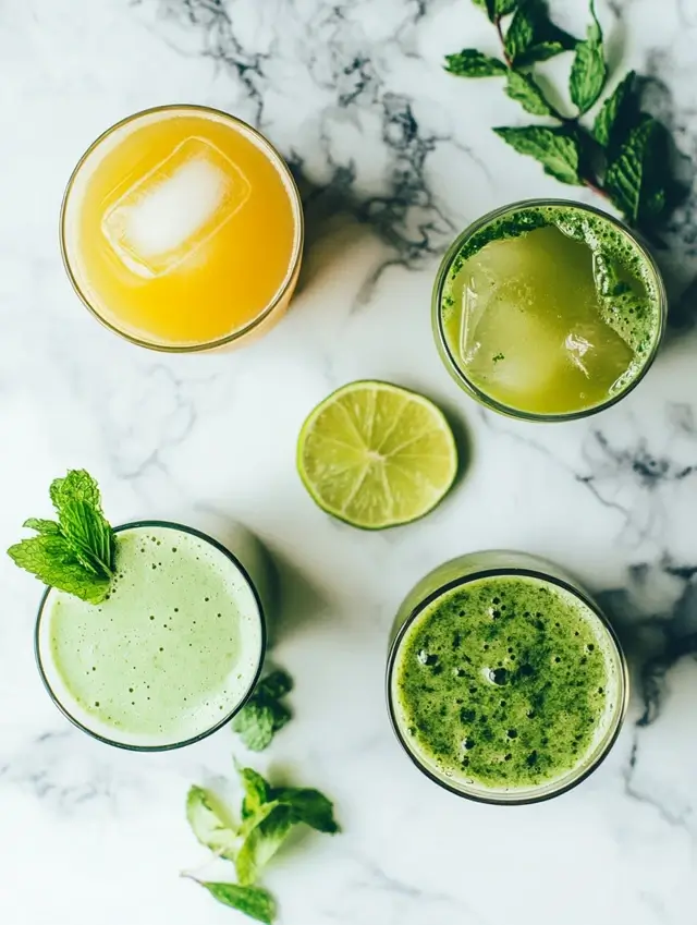Green tea drink recipe variety flat-lay