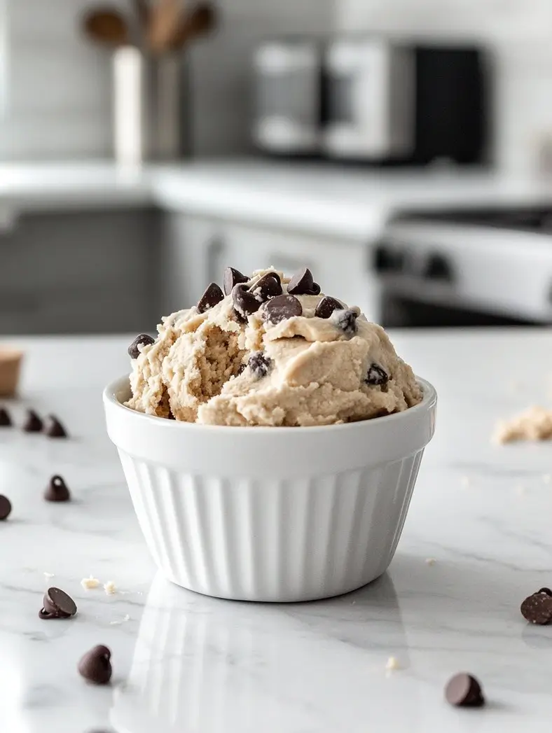 edible cookie dough recipe for one in ceramic bowl