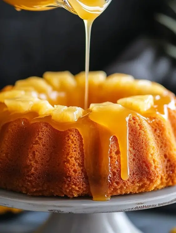 Cake served with pineapple juice glaze