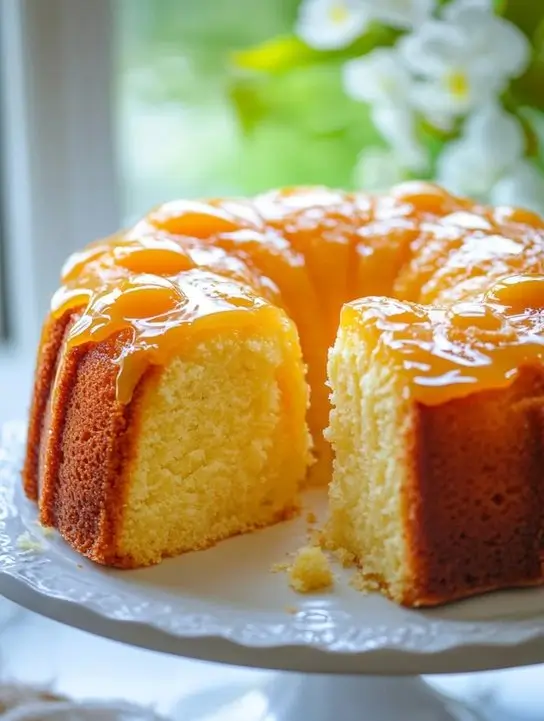 Pineapple juice cake on rustic table