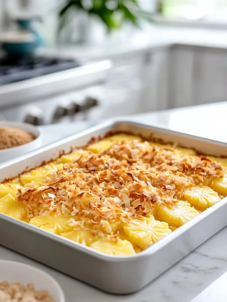 pineapple poke cake with juice freshly baked