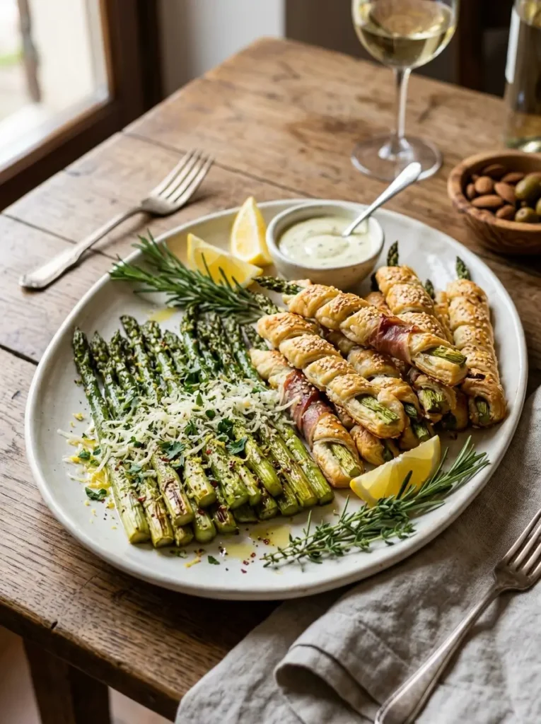 Asparagus Appetizers – Easy, Fresh, and Crowd-Pleasing Ideas 3 asparagus appetizers with roasted asparagus and pastry