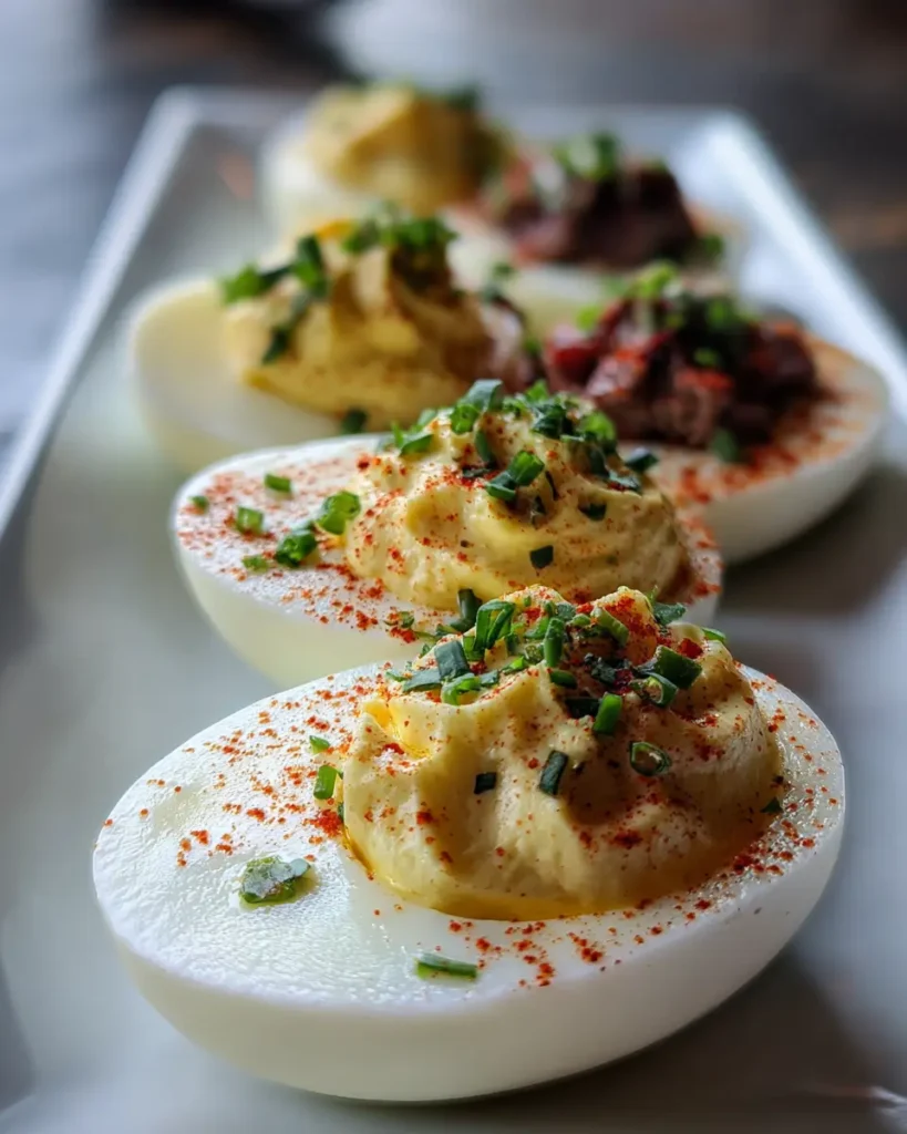 Deviled Egg Flight – Easy, Creative Party Appetizer Ideas 3 deviled egg flight platter
