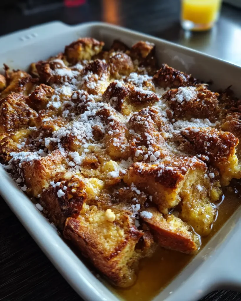 French Toast Casserole Overnight – Easy, Cozy & Make-Ahead Breakfast 3 french toast casserole overnight golden baked breakfast with powdered sugar