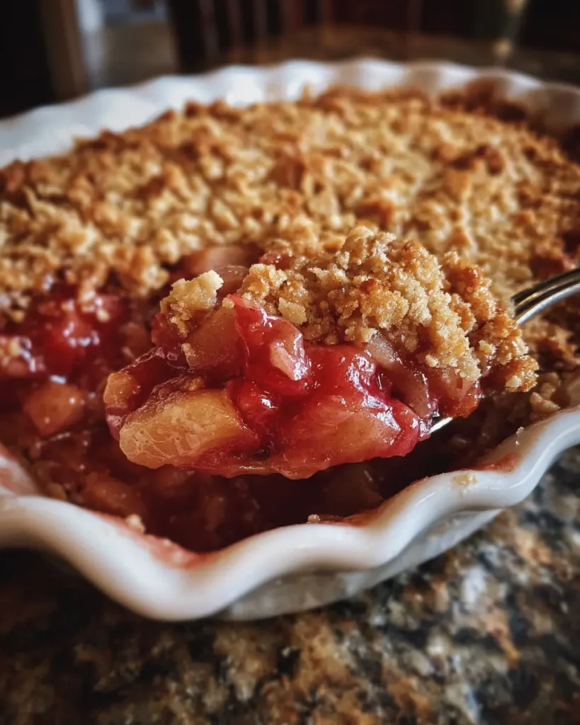 Rhubarb Crisp Easy: Simple & Delicious Homemade Dessert 3 rhubarb crisp easy with golden crumble topping and tart filling