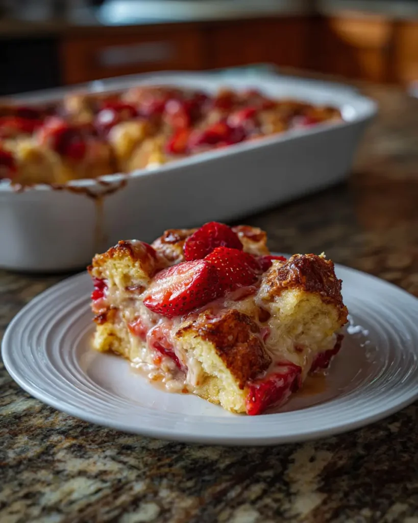 Strawberry French Toast Bake – Easy, Fresh & Perfect Make-Ahead Breakfast 3 strawberry french toast bake golden baked with fresh strawberries and powdered sugar
